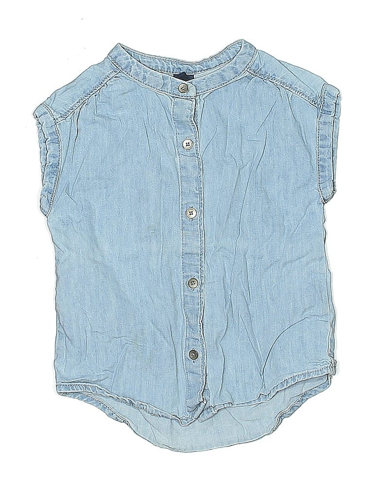 Pre-owned Baby Gap Kids' Sleeveless Button Down Shirt In Blue