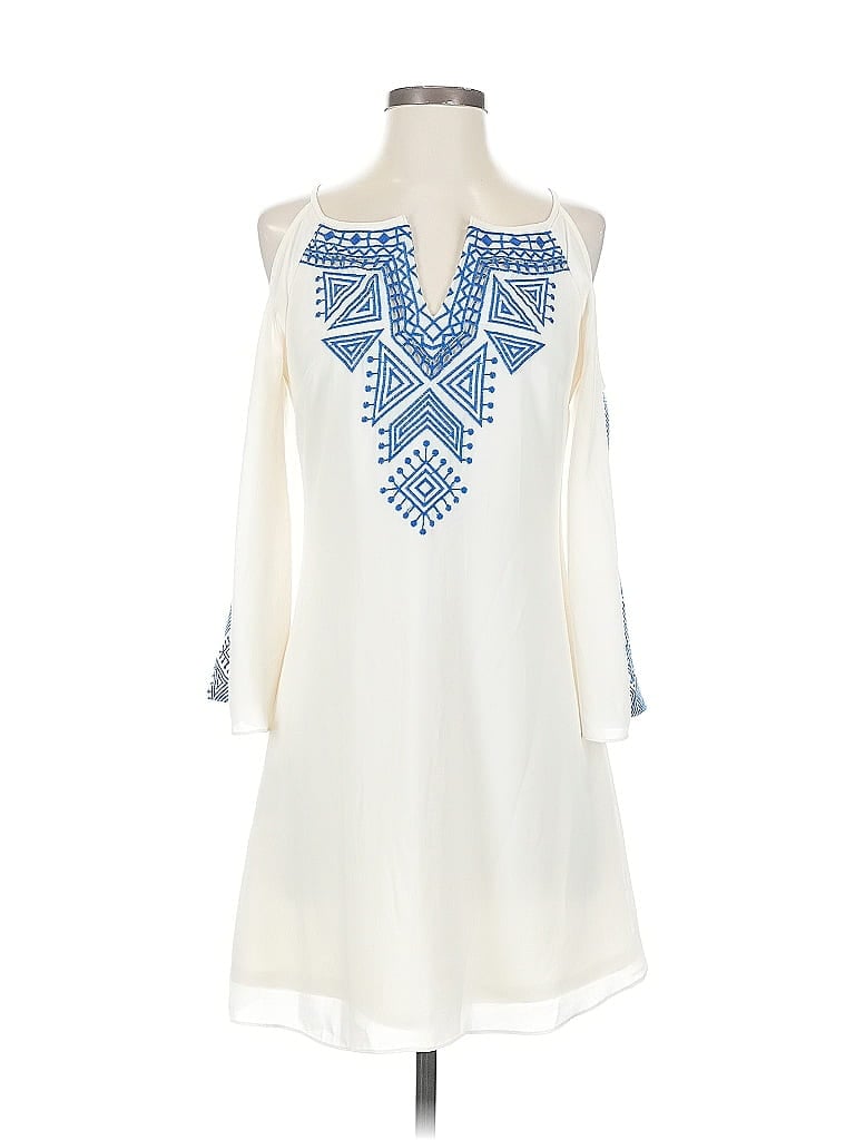 Pre-owned Gianni Bini 3/4 Sleeve Top Ivory Keyhole Neckline Tops In White