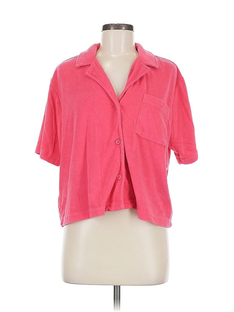 Pre-owned Z Supply 3/4 Sleeve Button Down Shirt In Pink