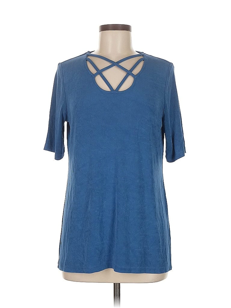 Pre-owned Travelers By Chico's Short Sleeve Top Blue Keyhole Neckline Tops