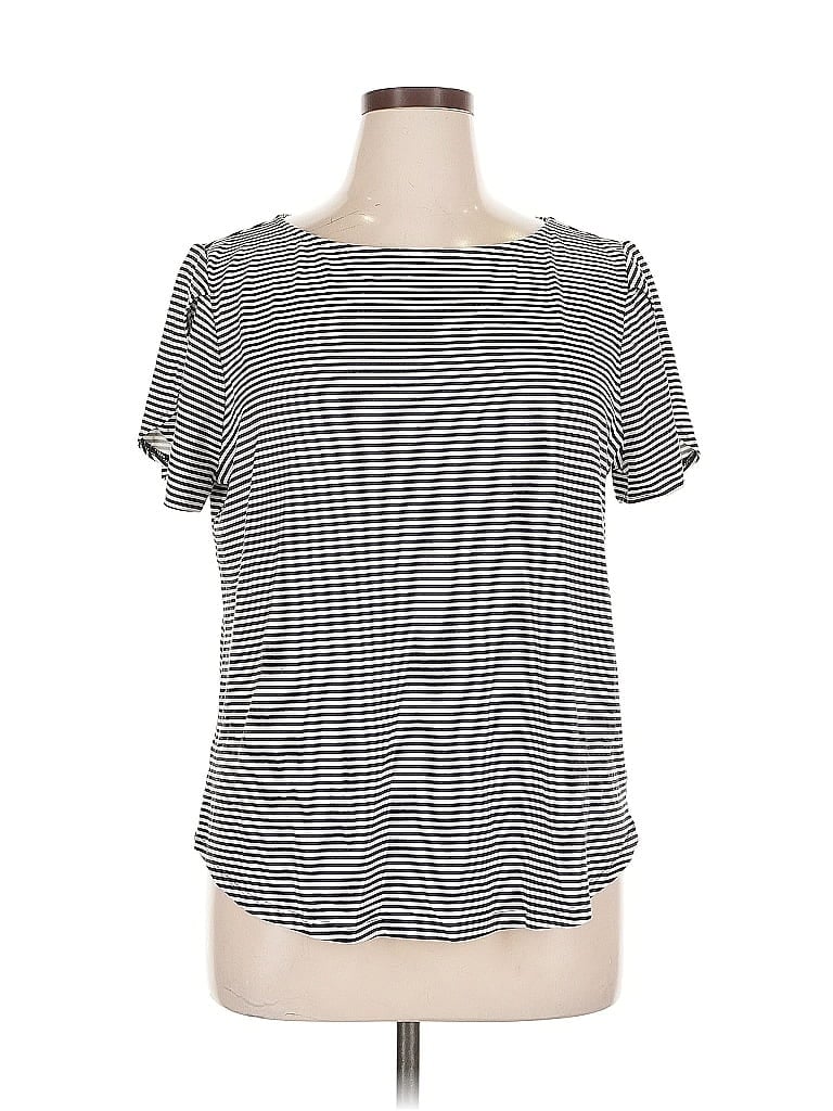 Pre-owned Ann Taylor Factory Short Sleeve Top Blue Stripes Pattern Boatneck Tops