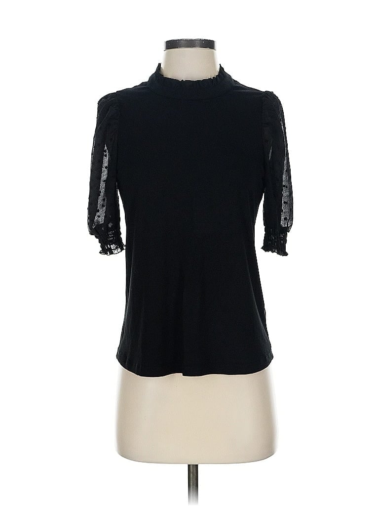 Pre-owned Status By Chenault 3/4 Sleeve Top Black Mock Neckline Tops