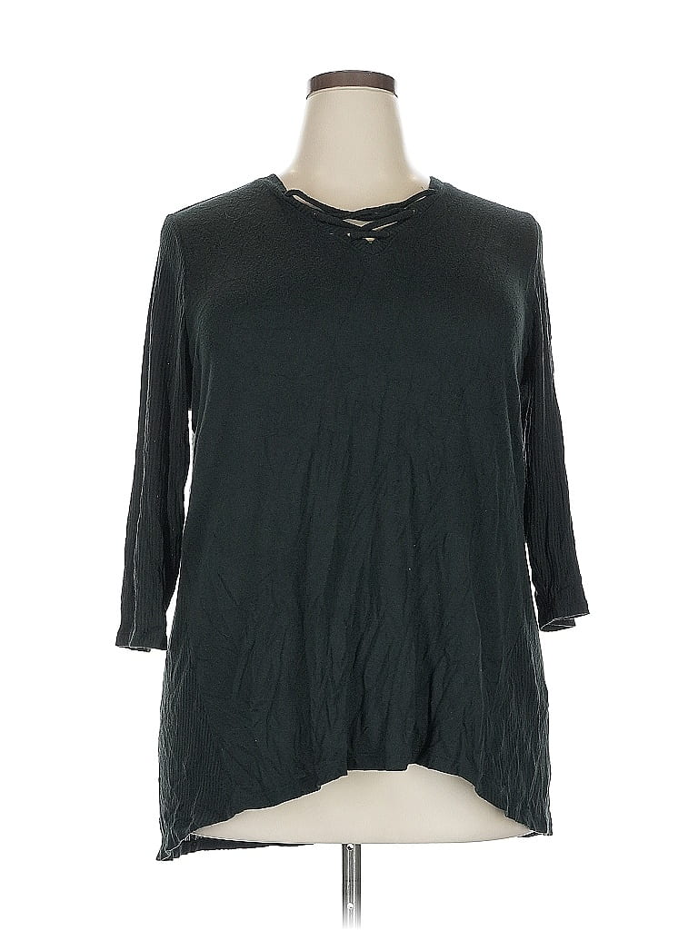 Pre-owned Lane Bryant 3/4 Sleeve Top Gray Crew Neck Tops