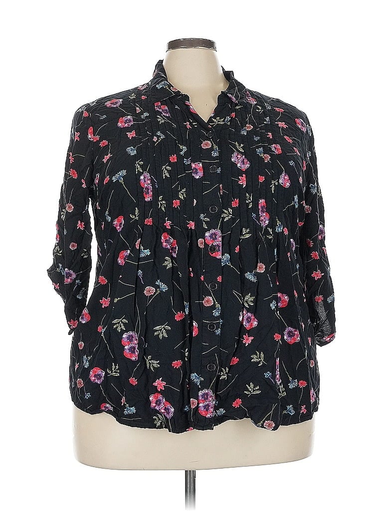 WOMAN WITHIN Pre-owned 3/4 Sleeve Button Down Shirt In Black