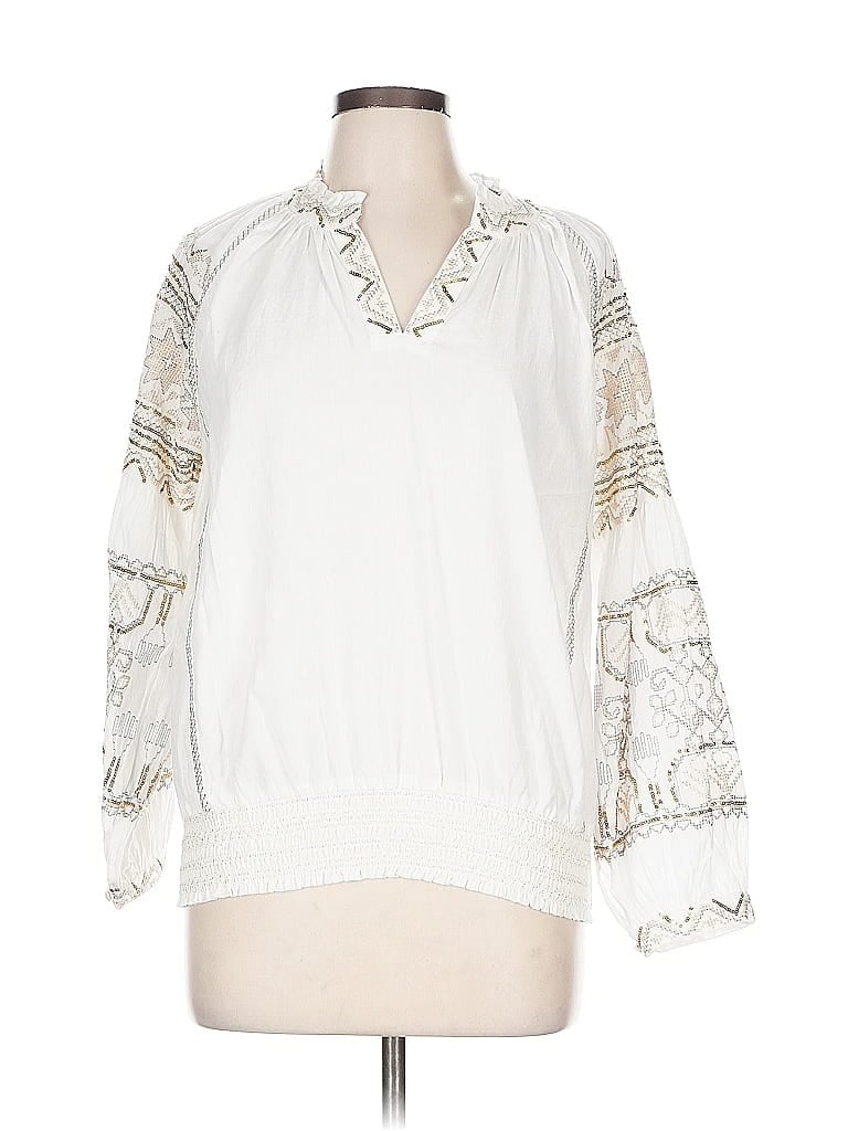 Pre-owned Rose & Rose Long Sleeve Blouse In White
