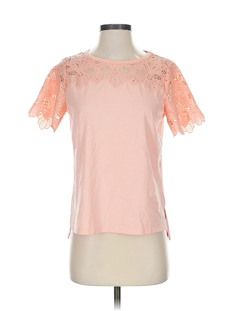 Pre-owned La Vie Rebecca Taylor Short Sleeve Top Pink Crew Neck Tops