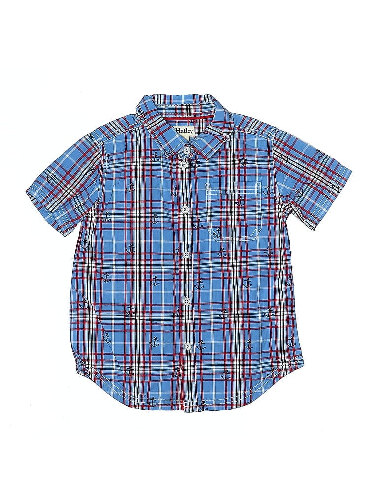 Pre-owned Hatley Kids' Short Sleeve Button Down Shirt In Blue