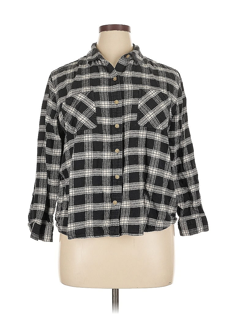 Pre-owned A.n.a. A New Approach 3/4 Sleeve Button Down Shirt In Gray