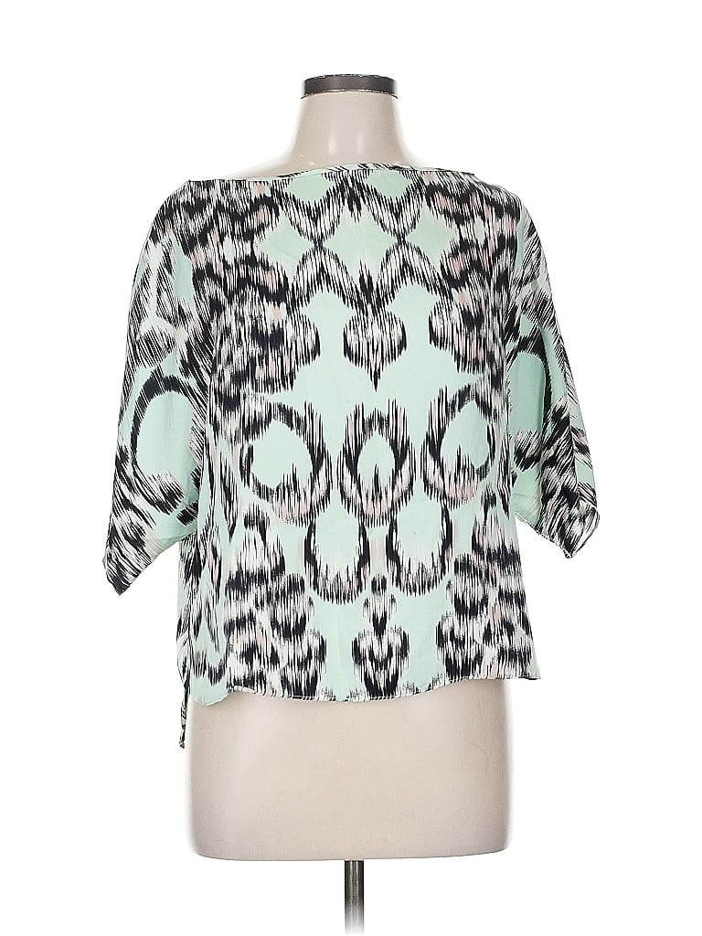 Pre-owned An Original Milly Of New York 3/4 Sleeve Silk Top Teal Keyhole Neckline Tops In Blue