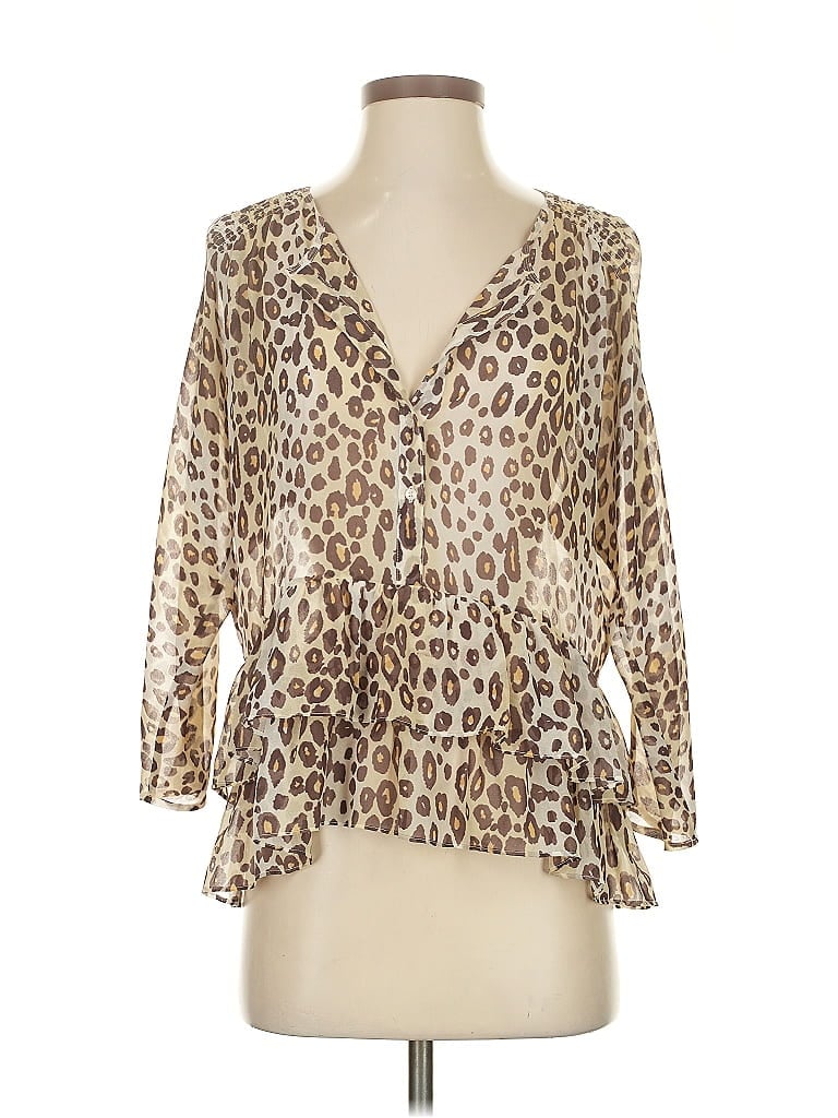 Pre-owned Moda International 3/4 Sleeve Blouse In Brown