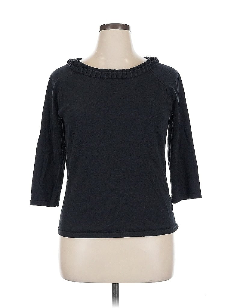 Pre-owned Jones New York Signature 3/4 Sleeve Top Black Boatneck Tops