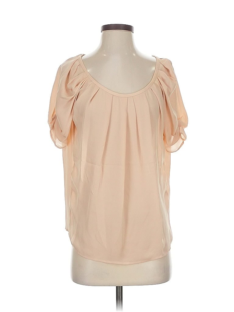 Click to view more detailed imagery on our partner's website Pre-owned Joie Short Sleeve Silk Top Tan Cold Shoulder Neckline Tops In Brown