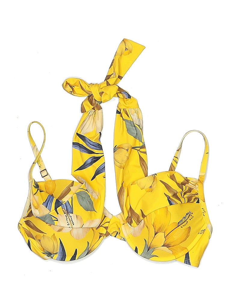 Pre-owned La Blanca Swimsuit Top Yellow Print Pattern Swimwear