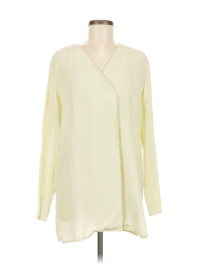 Pre-owned Episode By Carolyn Wright Freeman Long Sleeve Silk Top Ivory Plunge Neckline Tops In White