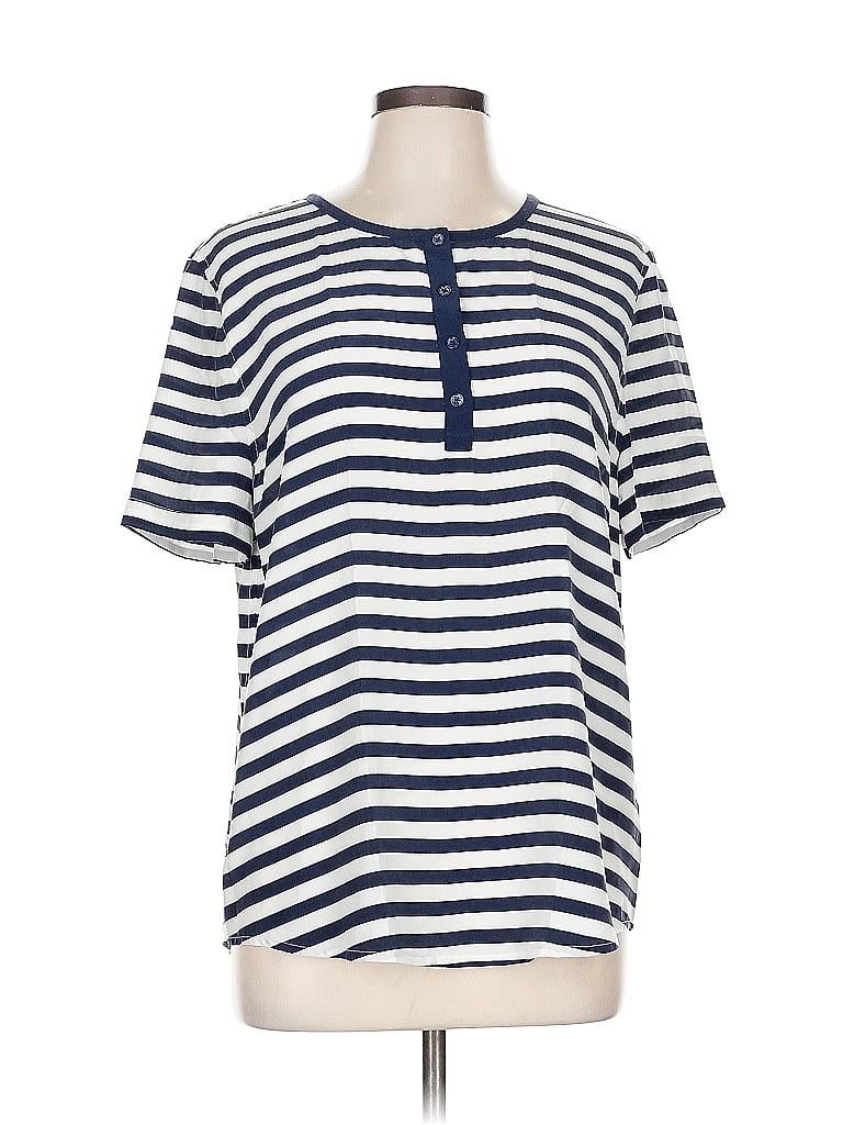 Click to view more detailed imagery on our partner's website Pre-owned Equipment Short Sleeve Top Blue Stripes Pattern Crew Neck Tops