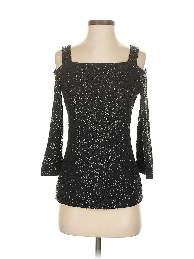 Pre-owned Inc International Concepts 3/4 Sleeve Top Black Cold Shoulder Neckline Tops