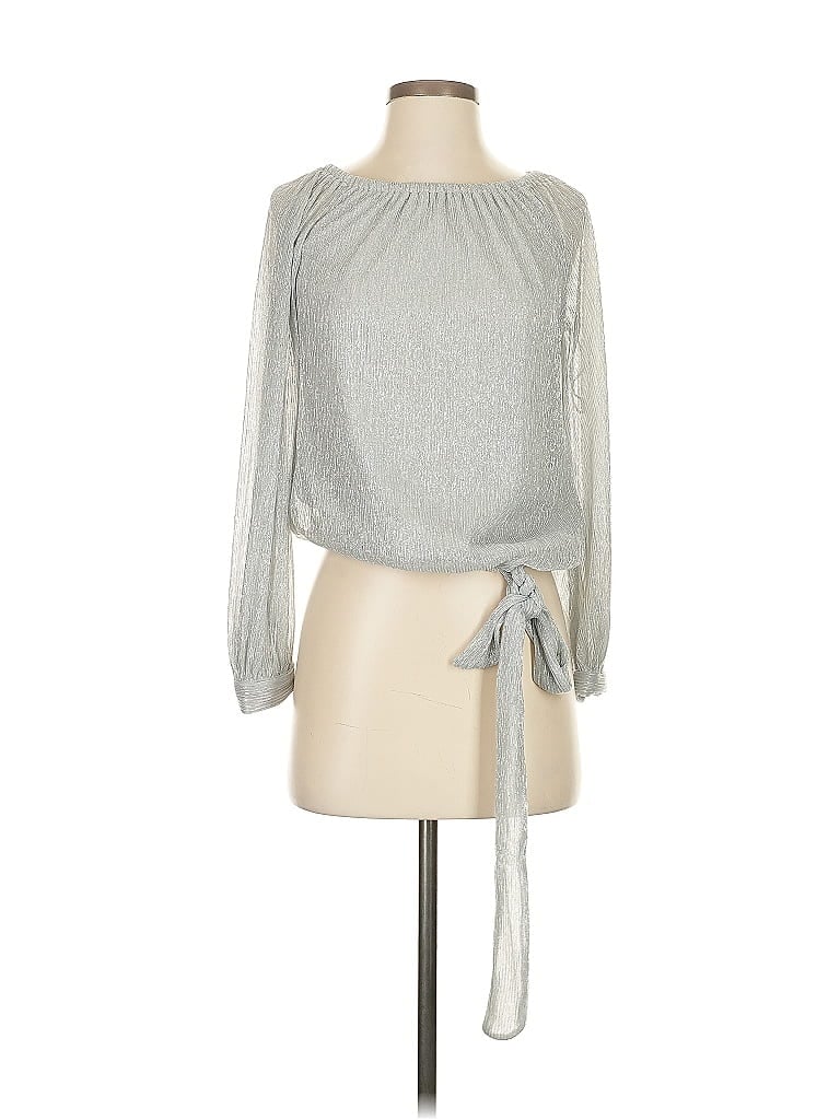 Pre-owned Halogen Long Sleeve Blouse In Silver