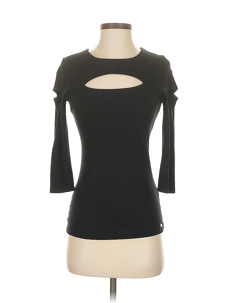 Pre-owned Guess 3/4 Sleeve Top Black Keyhole Neckline Tops