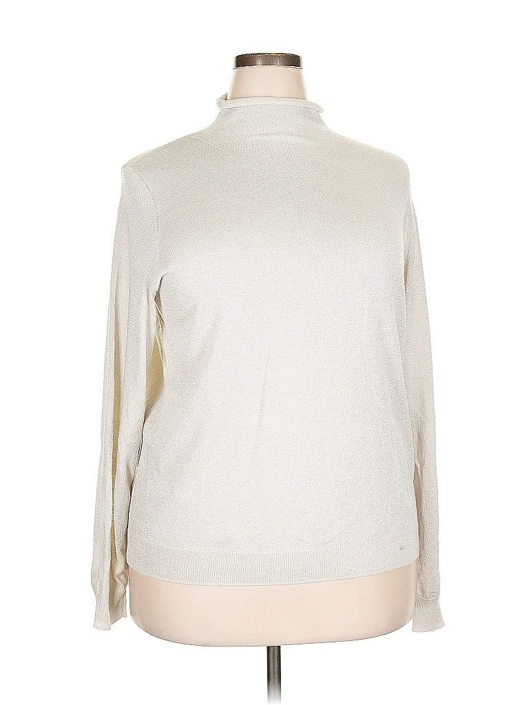 Pre-owned Open Edit Long Sleeve Top Ivory Turtleneck Tops In White