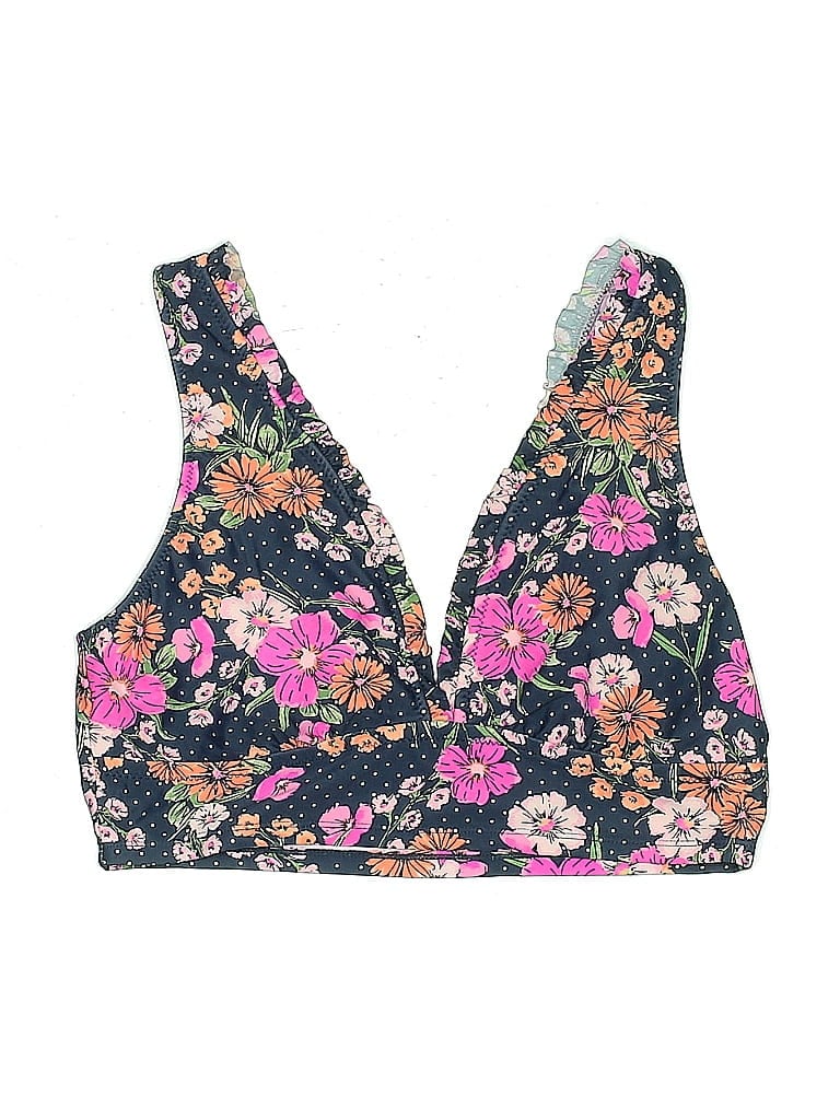 Pre-owned Shade & Shore Swimsuit Top Black Floral Pattern Swimwear