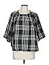 Larry Levine 100% Acrylic Plaid Checkered-gingham Black 3/4 Sleeve Blouse Size 12 - photo 1