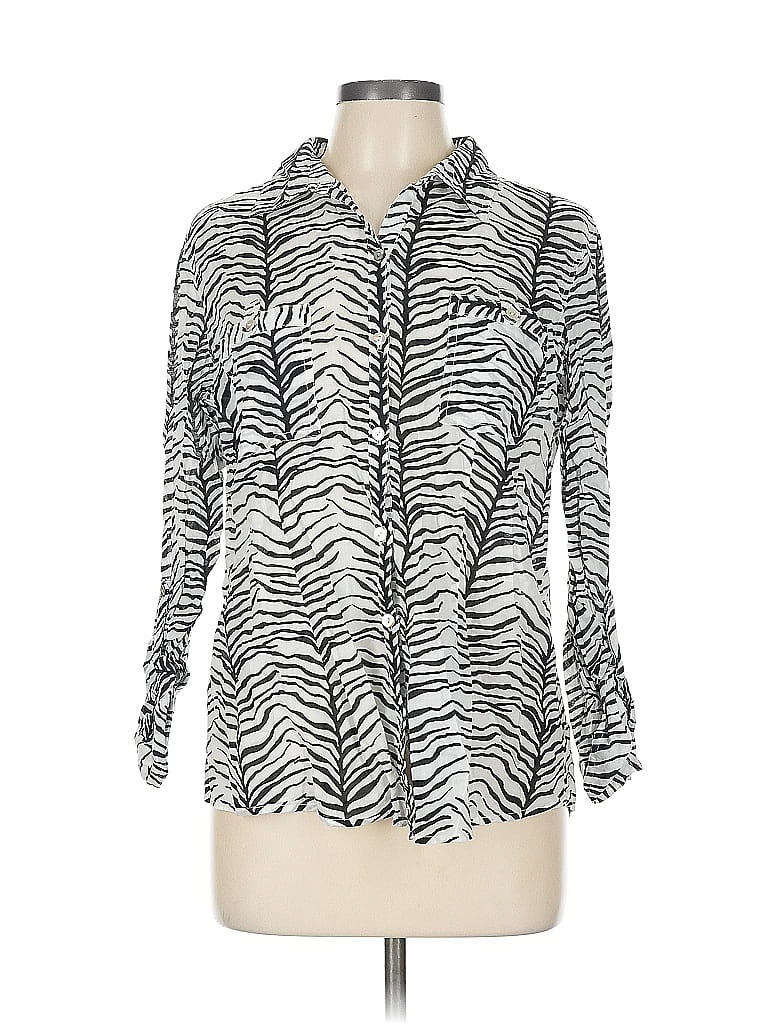 Pre-owned Chico's Long Sleeve Blouse In Silver