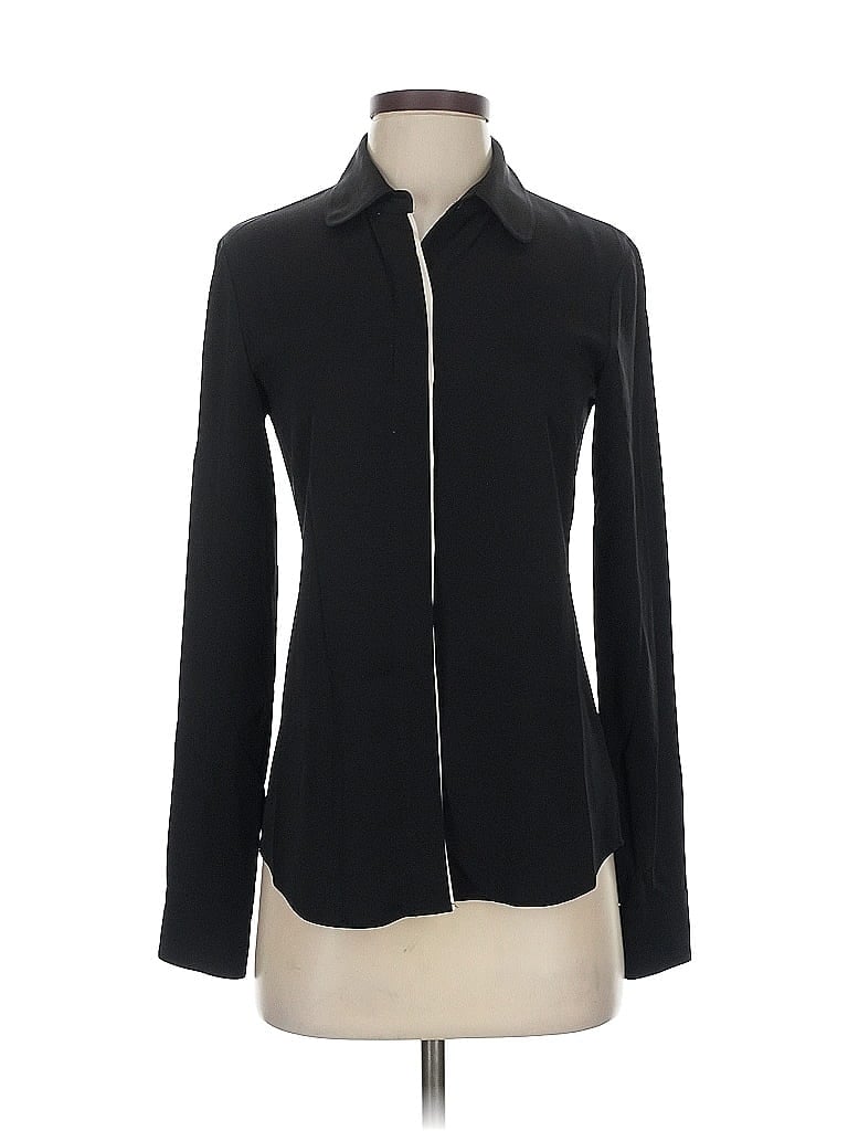 Pre-owned Theory Long Sleeve Silk Top Black Mock Neckline Tops