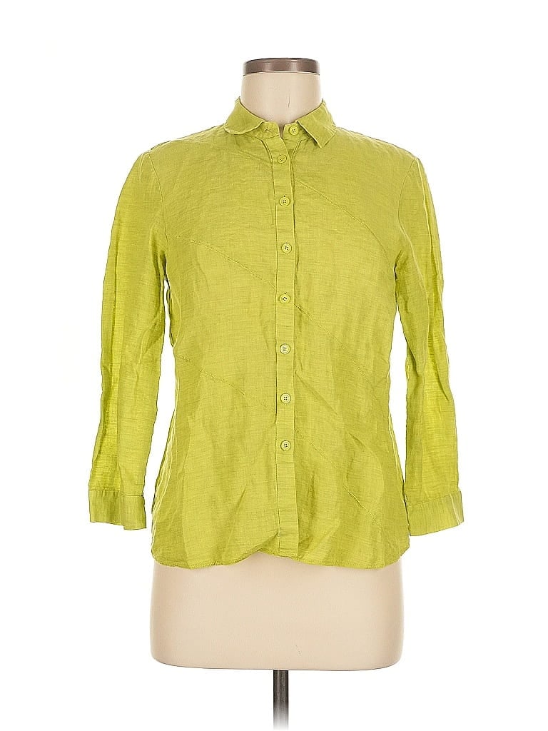 Pre-owned Lafayette 148 3/4 Sleeve Button Down Shirt In Green