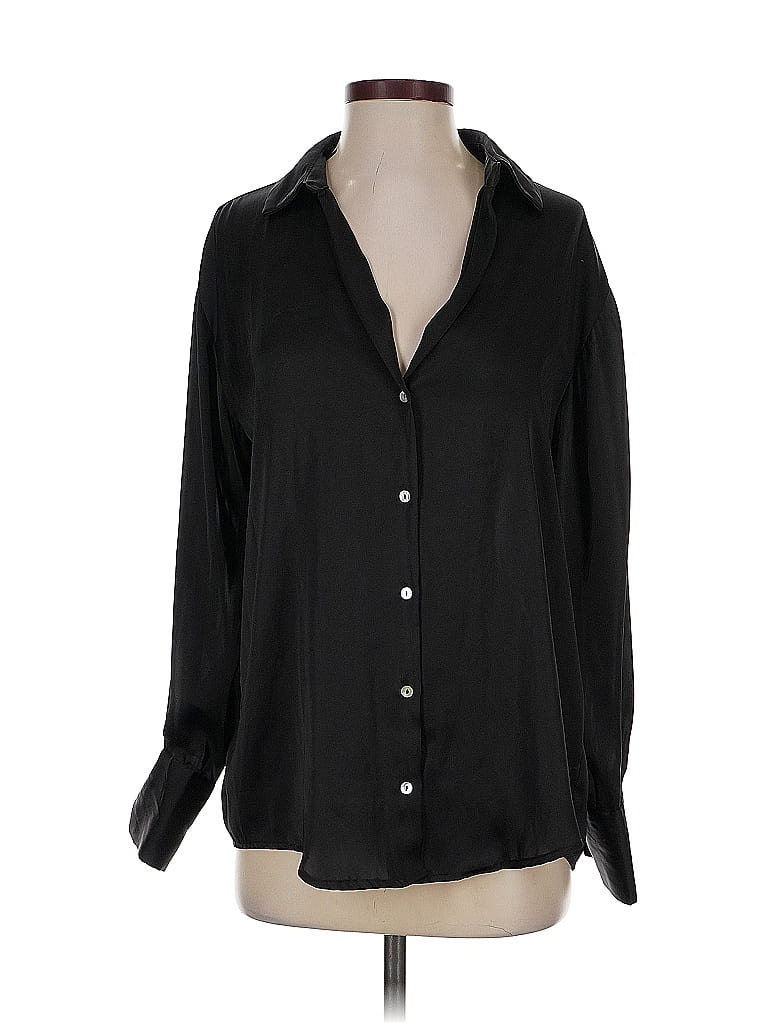Pre-owned Zara Long Sleeve Blouse In Black