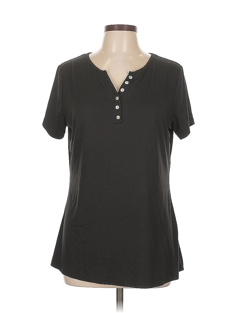 Pre-owned Unbranded Short Sleeve Henley Shirt In Black