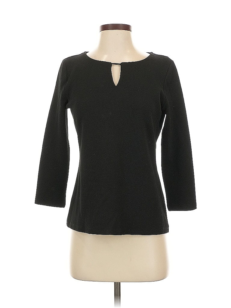 Pre-owned Calvin Klein 3/4 Sleeve Top Black Keyhole Neckline Tops