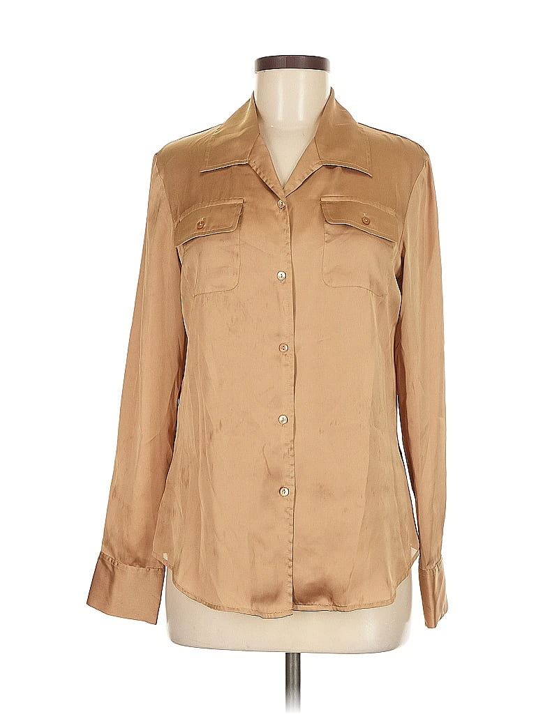 Pre-owned Jones New York Signature Long Sleeve Blouse In Brown