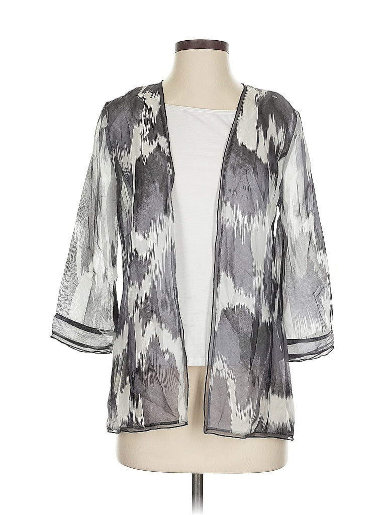 Pre-owned Chico's Silk Cardigan Sweater In Gray