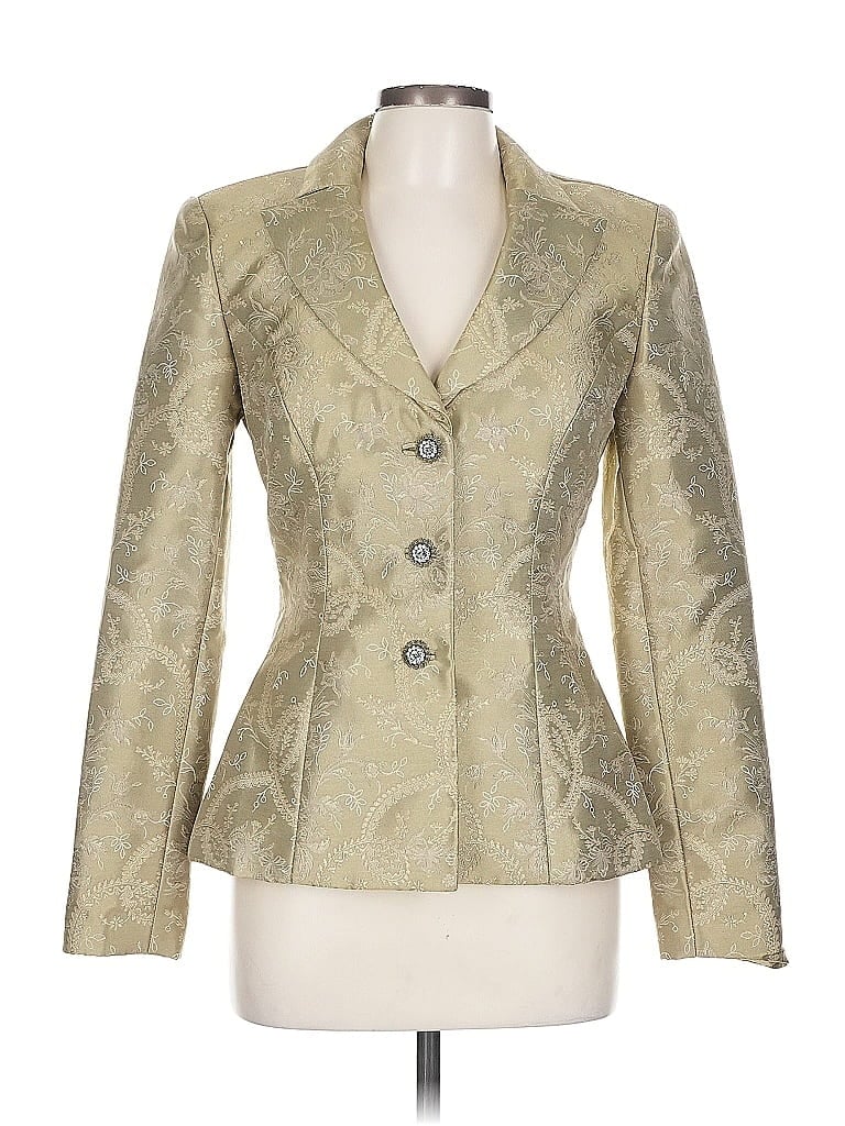 Pre-owned Pamela Dennis Silk Blazer Jacket In Gold