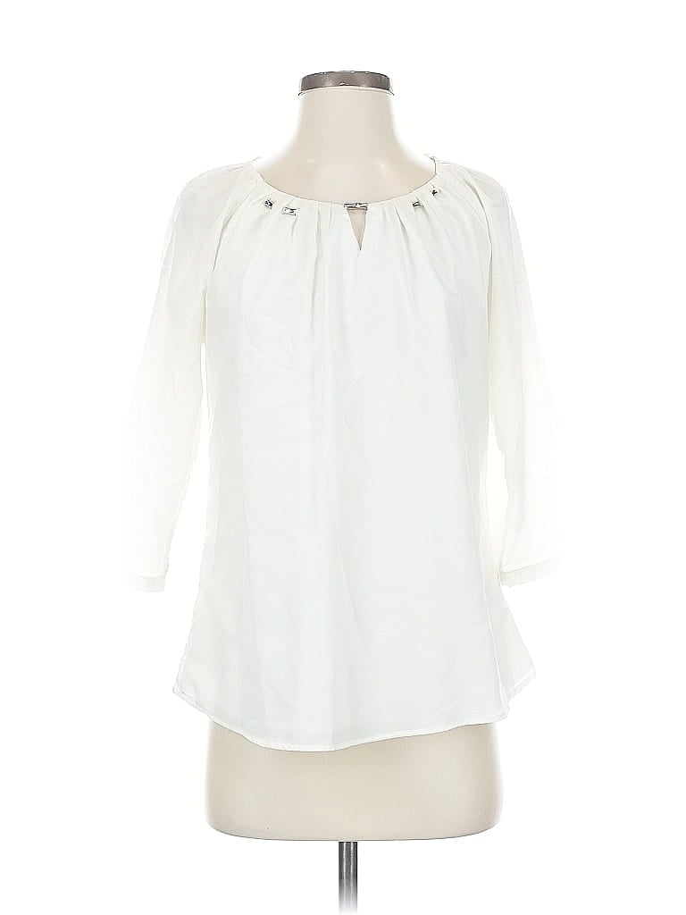 Pre-owned Larry Levine 3/4 Sleeve Blouse In White