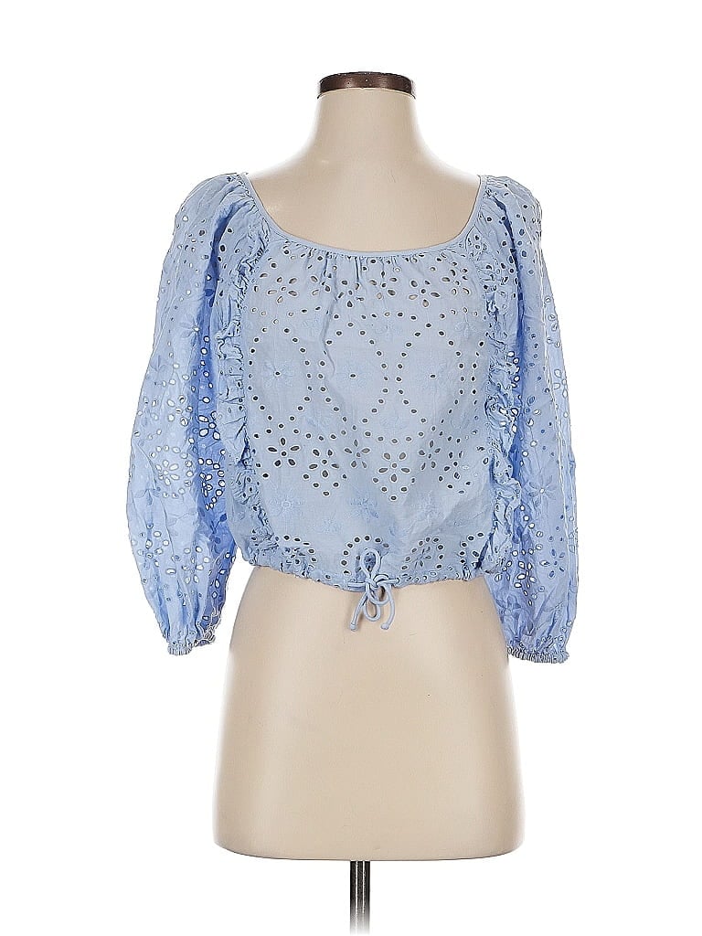 Pre-owned Mng 3/4 Sleeve Blouse In Blue