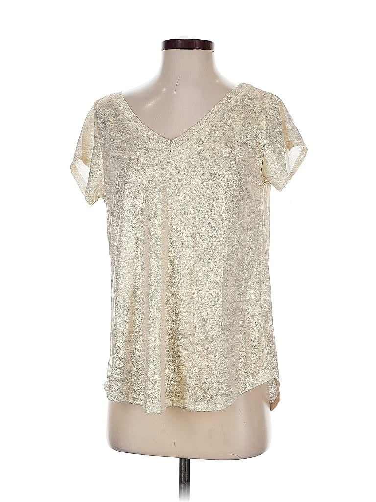 Assorted Brands Short Sleeve Top Gold Metallic Pattern V Neck Tops