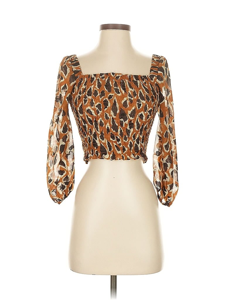 Pre-owned Joa 3/4 Sleeve Top Brown Sweetheart Neckline Tops