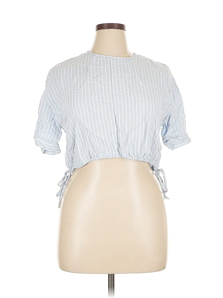 Pre-owned Zara Short Sleeve Blouse In Blue