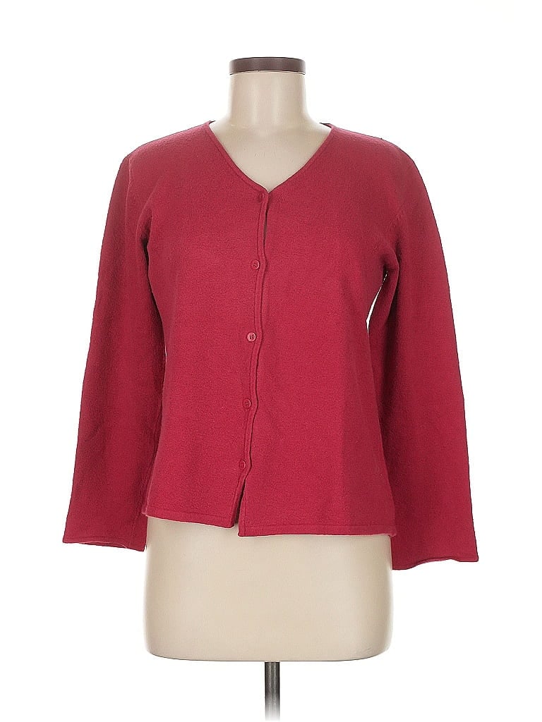 Pre-owned Eileen Fisher Cardigan Sweater In Burgundy