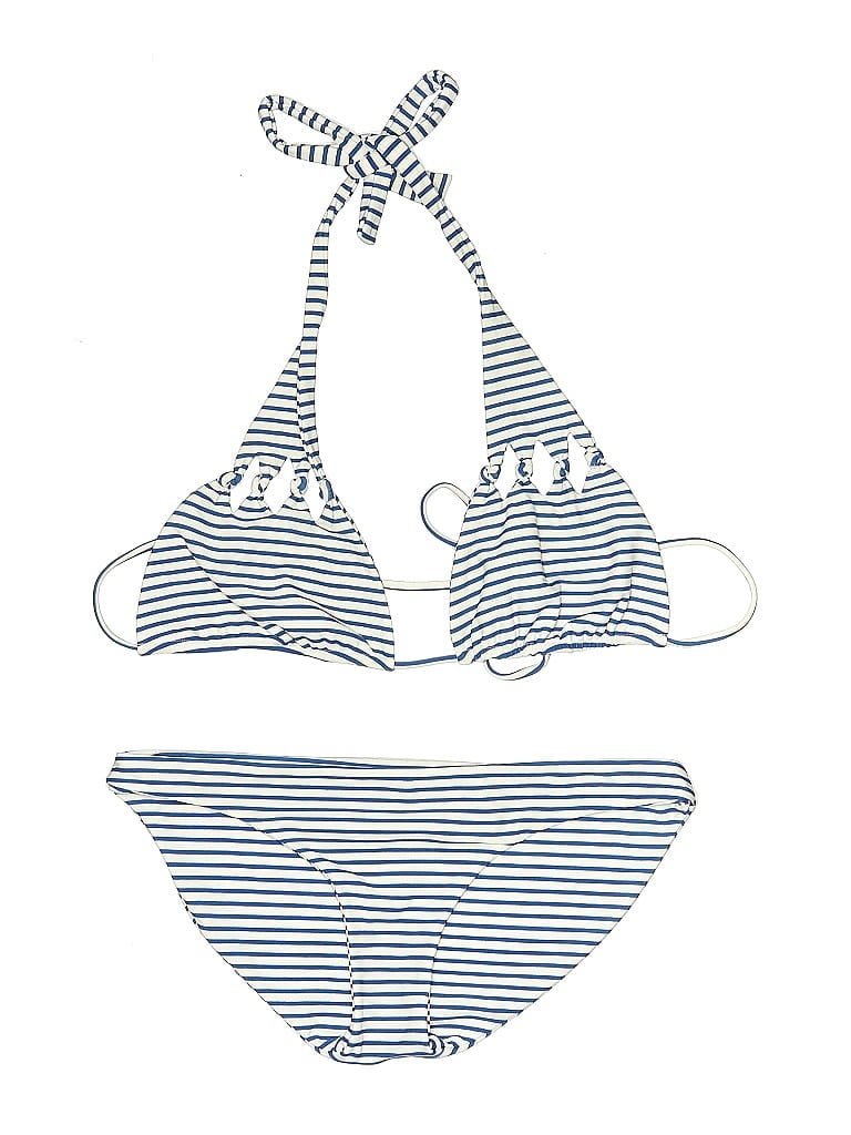 Pre-owned Mikoh Swimsuit Top Blue Stripes Pattern Swimwear