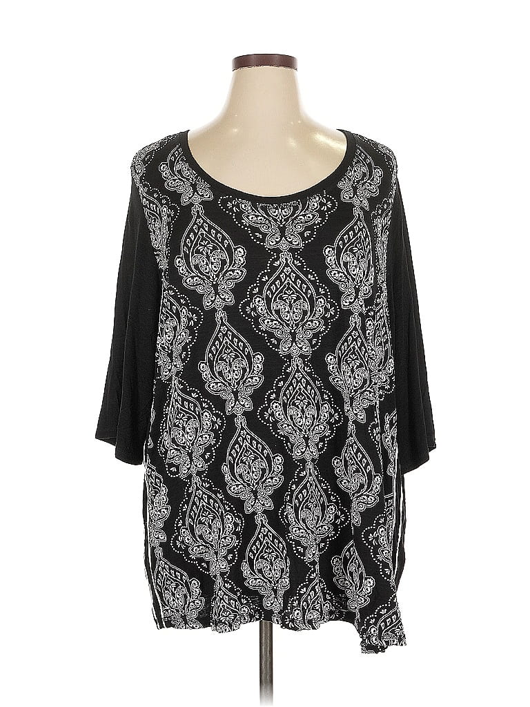 Pre-owned Catherines 3/4 Sleeve Top Black Scoop Neck Tops