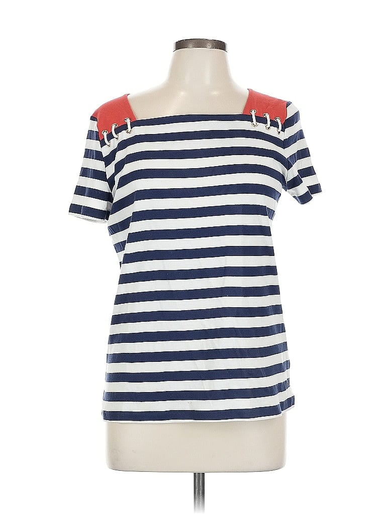 Pre-owned Jones New York Signature Short Sleeve Top Blue Sweetheart Neckline Tops