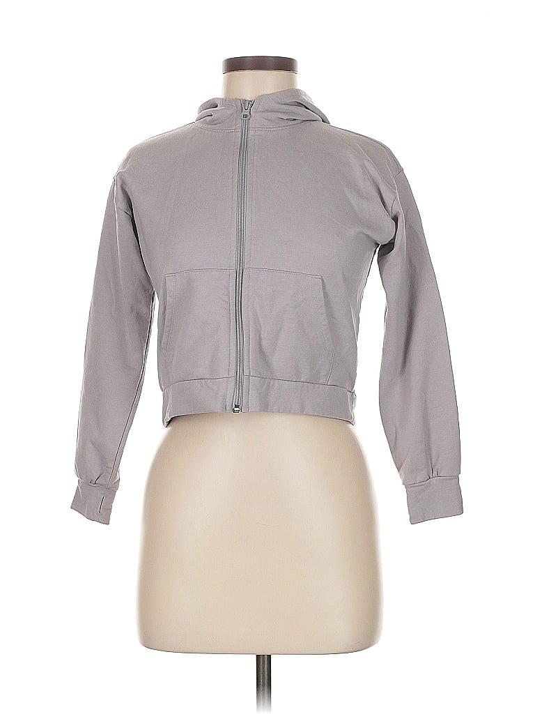 Pre-owned Z By Zella Zip Up Hoodie In Gray