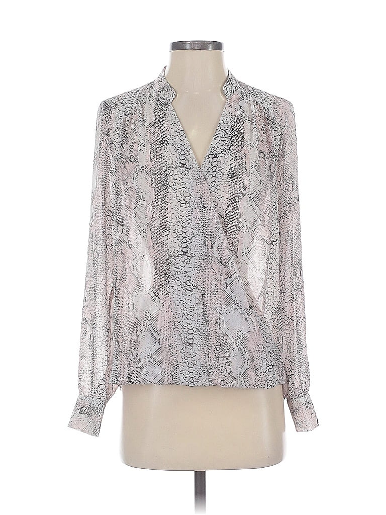 Pre-owned Inc International Concepts Long Sleeve Blouse In Silver