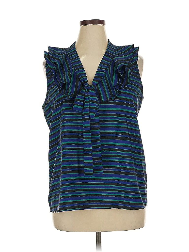 Pre-owned Ann Taylor Loft Outlet Tank Top Blue Ruffles Neckline Tops