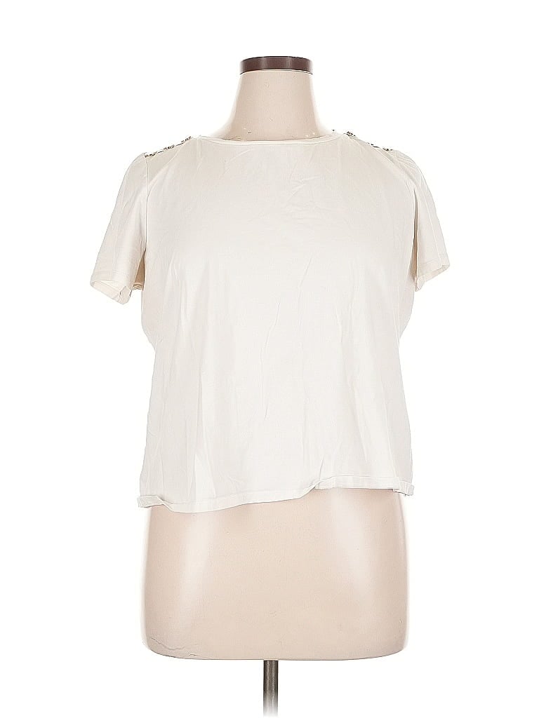 Pre-owned Eloquii Short Sleeve Top Ivory Cold Shoulder Neckline Tops In White