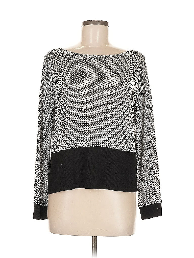 Pre-owned Inc International Concepts Long Sleeve Top Gray Boatneck Tops