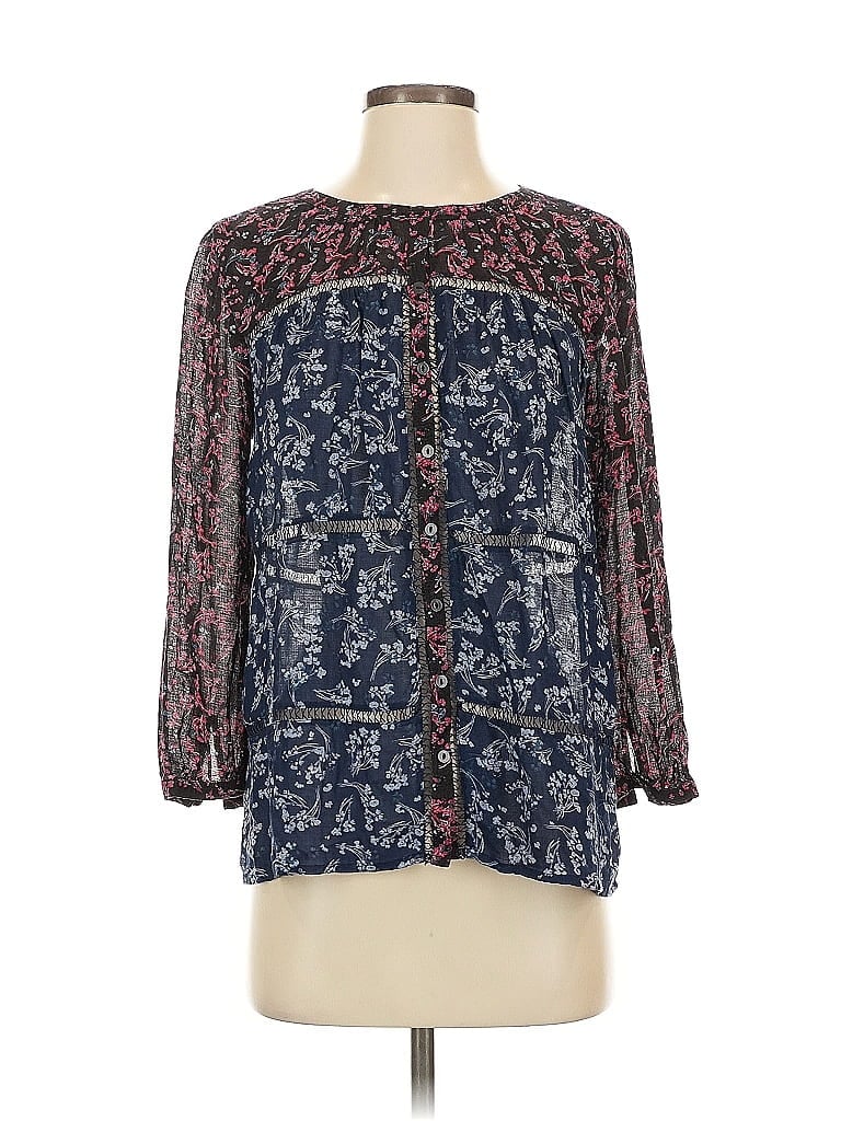 Pre-owned Lucky Brand Long Sleeve Blouse In Blue