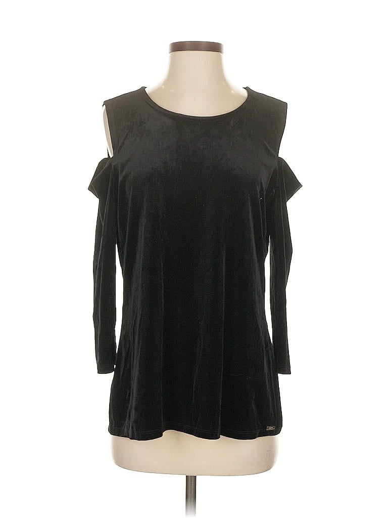 Pre-owned Tahari 3/4 Sleeve Top Black Cold Shoulder Neckline Tops